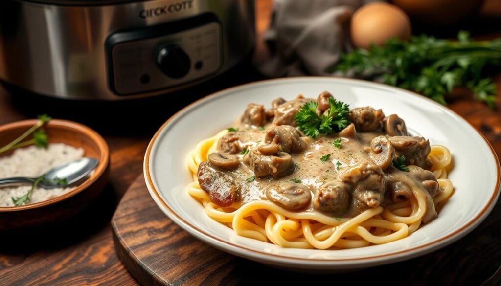 slow cooker beef stroganoff