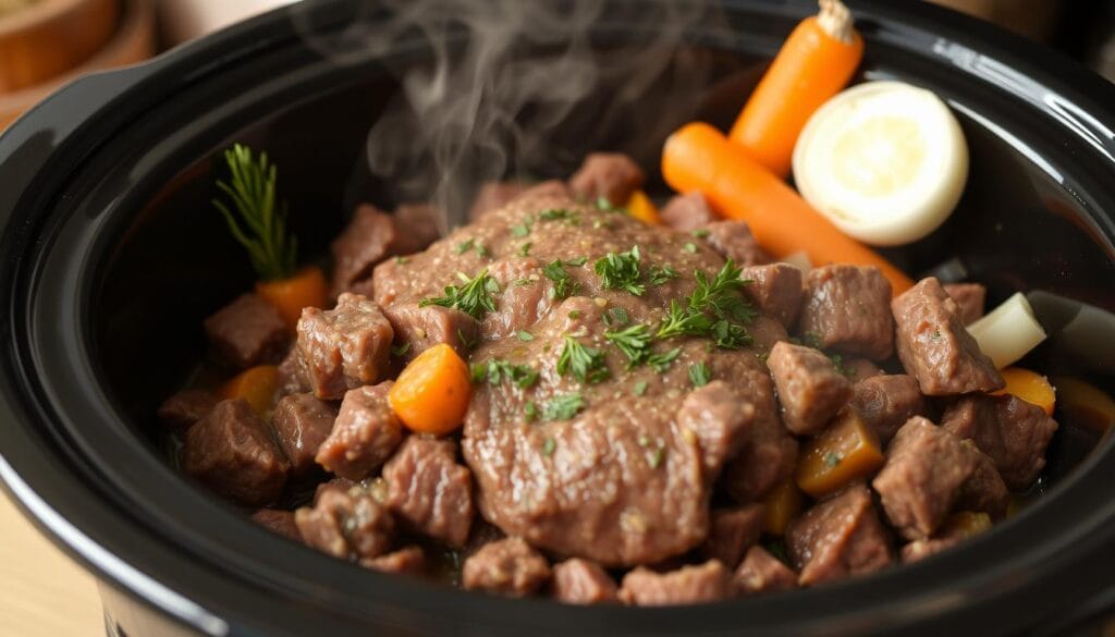 Slow Cooker Beef Heart Cooking Process